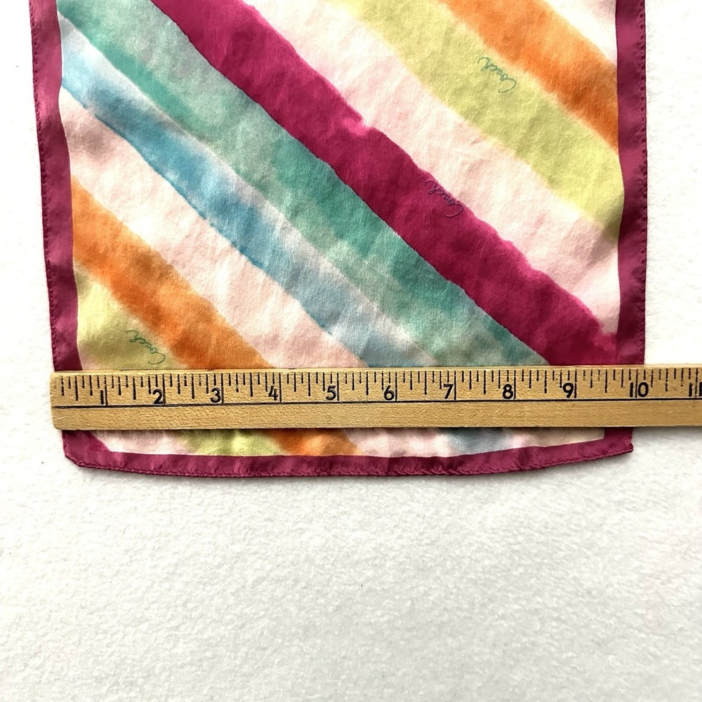 Coach 10" X 58" 100% Silk Watercolor Rainbow Head Bag Neck Scarf Logo Spellout - Picture 8 of 9